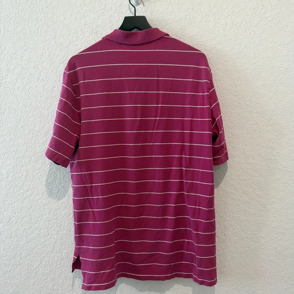 Vintage Polo Golf Ralph Lauren Embroidered Dark Pink White Striped Pima Cotton